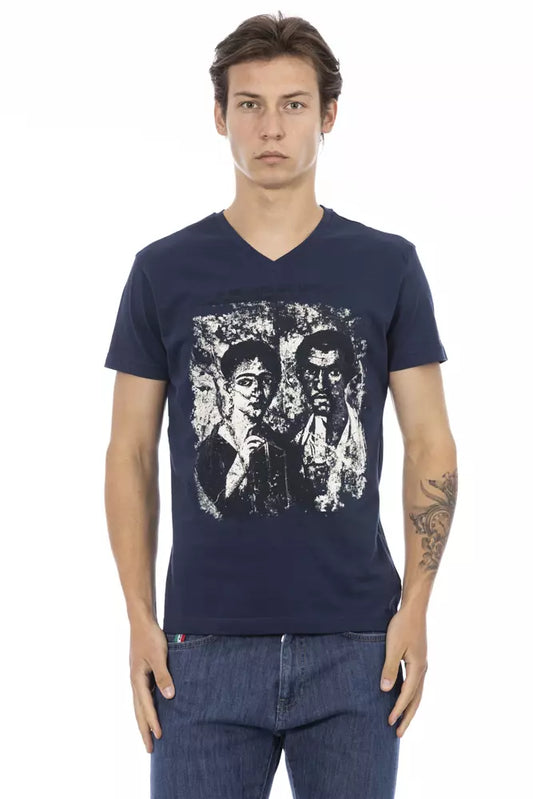 Trussardi Action T-Shirt aus Baumwollmischung mit V-Ausschnitt in Blau