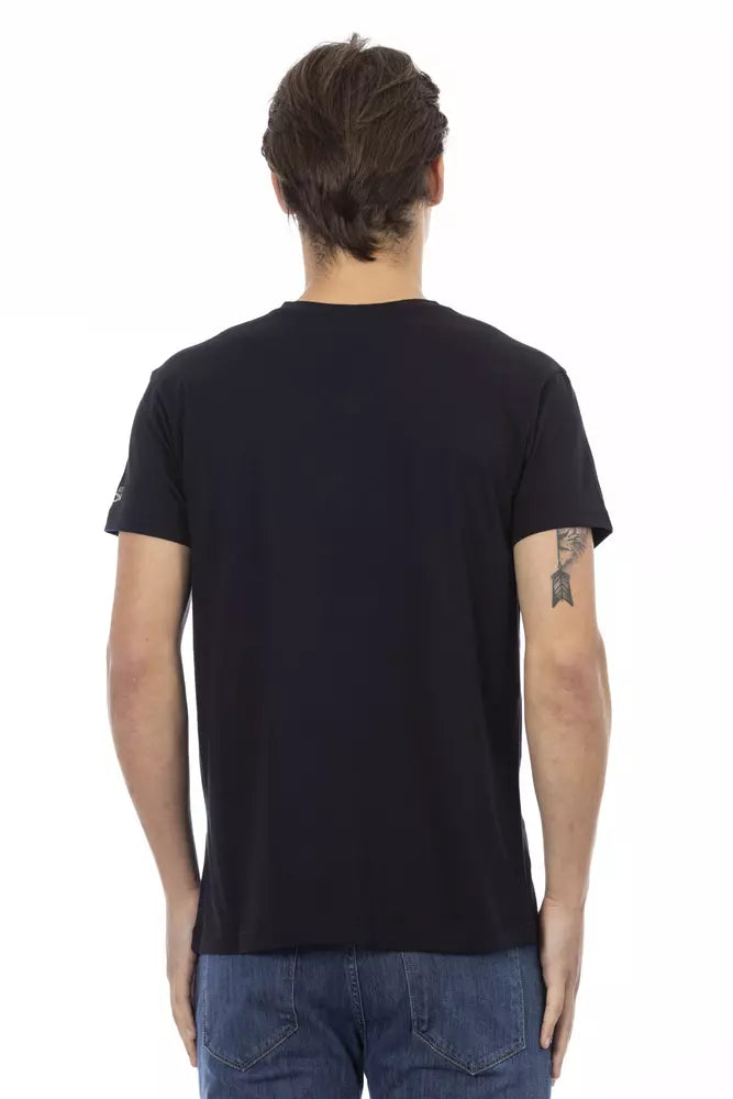 Trussardi Action Chic Black V-Neck Tee na may Front Print