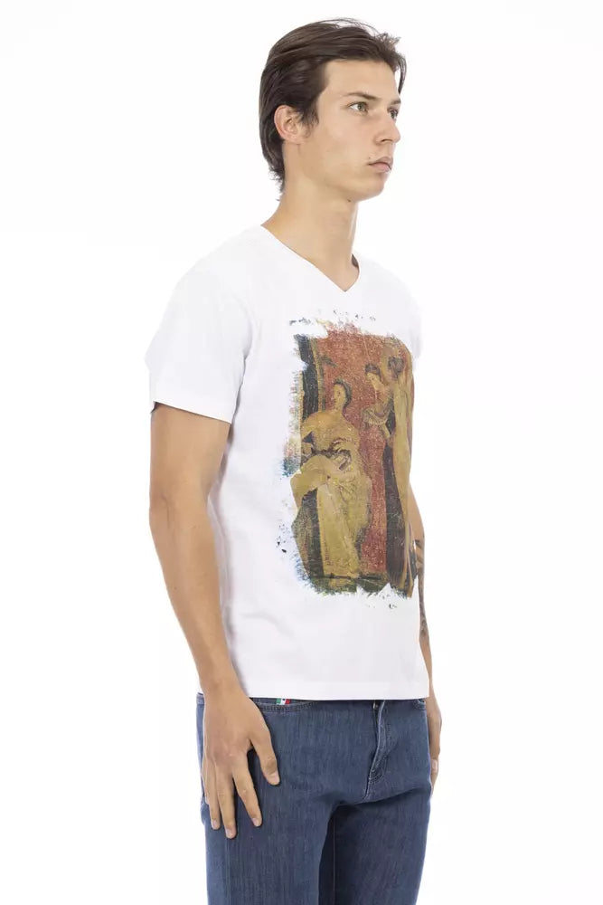 Trussardi Action V-Neck Cotton Blend Casual Tee - Puti