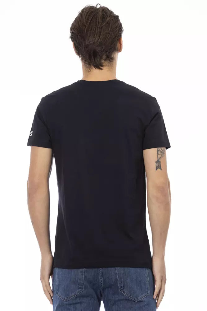 Trussardi Action Schlankes T-Shirt mit V-Ausschnitt und auffälliger Grafik auf der Vorderseite