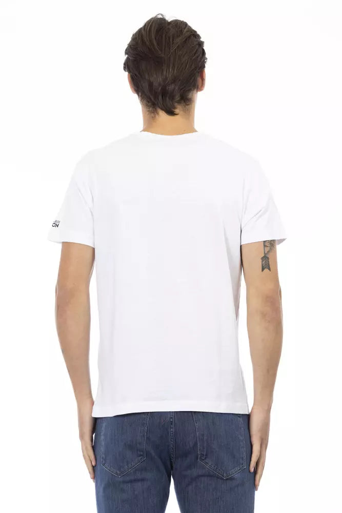 Trussardi Action V-Neck Cotton Blend Casual Tee - Puti