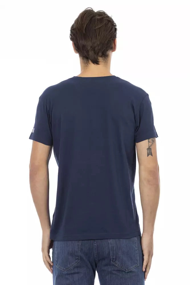 Trussardi Action Vibrant Blue V-Neck Tee na may Artistic Front Print