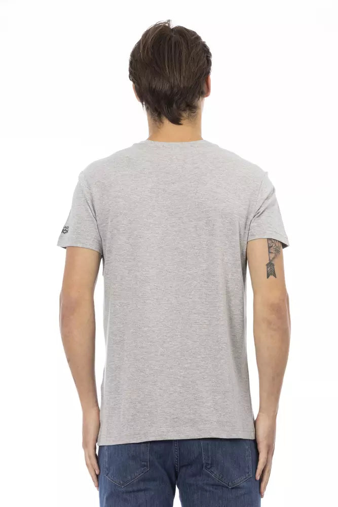 Trussardi Action Chic Gray V-Neck Tee na may Front Print