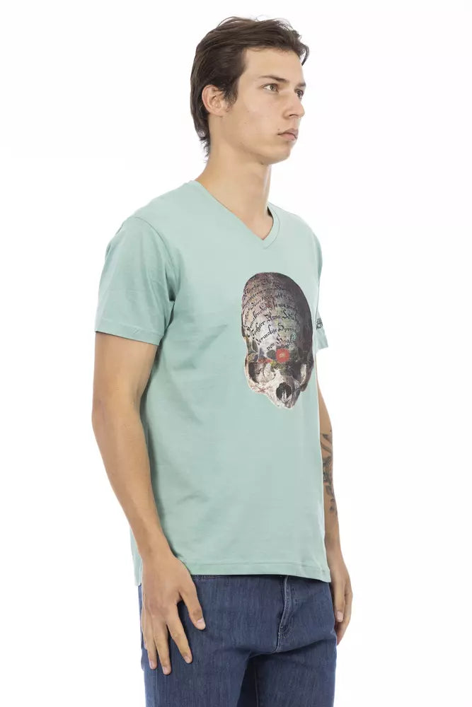 Trussardi Action Vivid Green V-Neck Tee na may Graphic Print