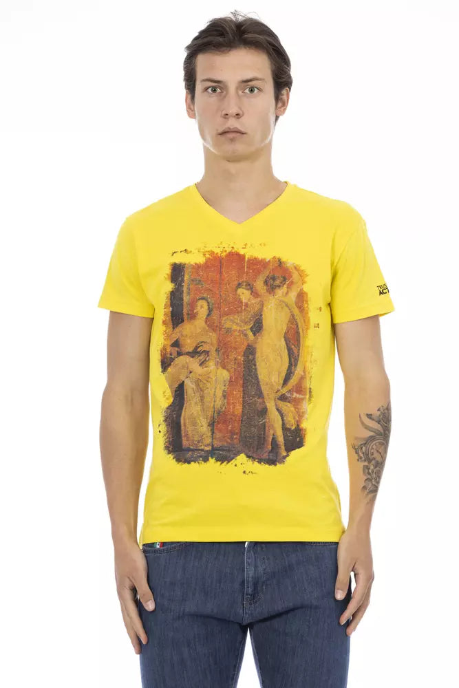 Trussardi Action Vibrant Yellow V-Neck Tee na may Chic Front Print