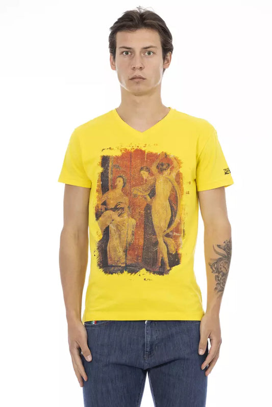 Trussardi Action Leuchtendes gelbes T-Shirt mit V-Ausschnitt und schickem Frontdruck