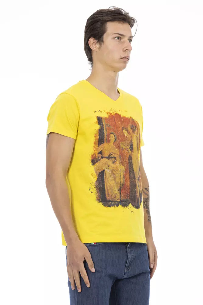 Trussardi Action Vibrant Yellow V-Neck Tee na may Chic Front Print