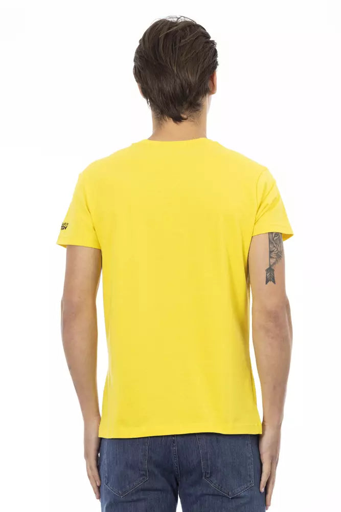 Trussardi Action Vibrant Yellow V-Neck Tee na may Chic Front Print