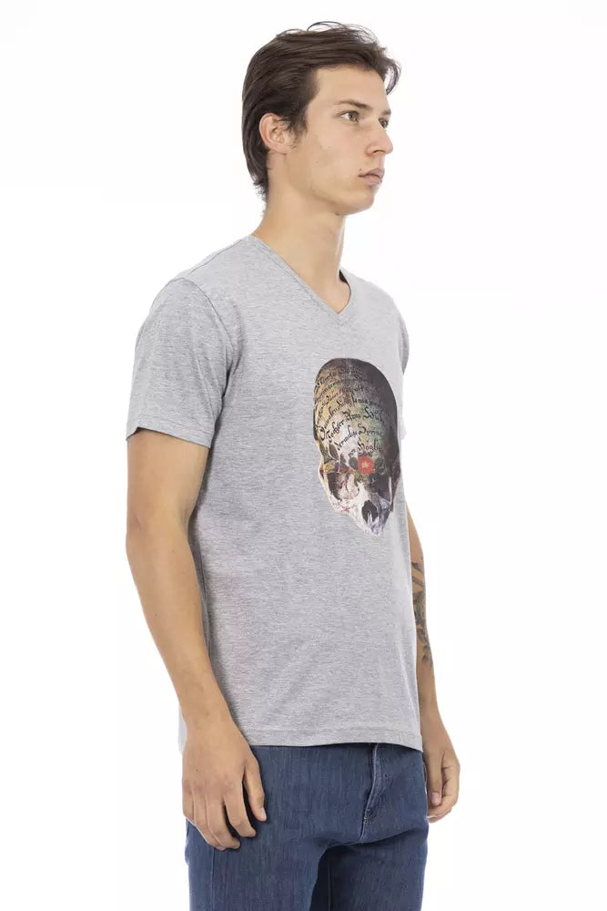 Trussardi Action Sleek V-Neck Tee na may Naka-istilong Front Print