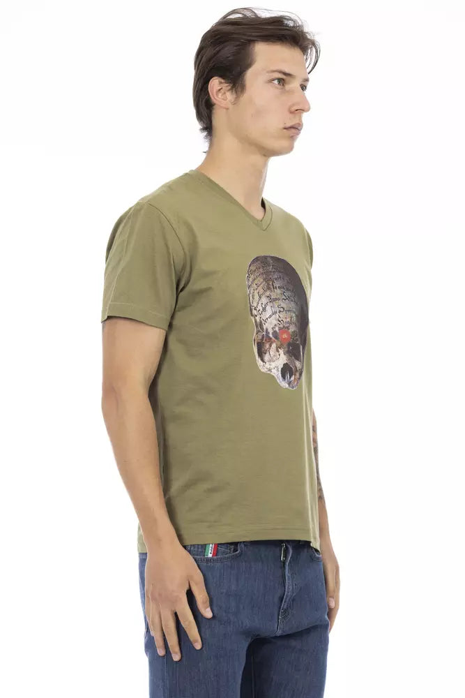 Trussardi Action Vibrant Green V-Neck Tee na may Chic Front Print