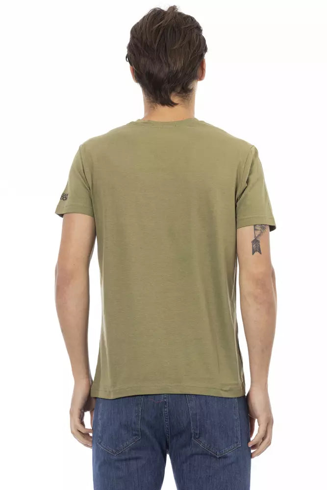 Trussardi Action Vibrant Green V-Neck Tee na may Chic Front Print