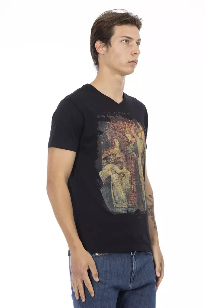 Trussardi Action Elegant V-Neck Tee na may Chic Front Print