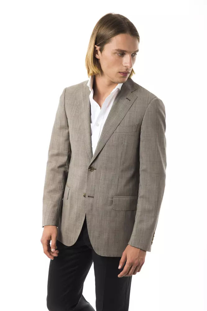 Uominitaliani Eleganter Blazer aus grauer Wolle mit zwei Knöpfen