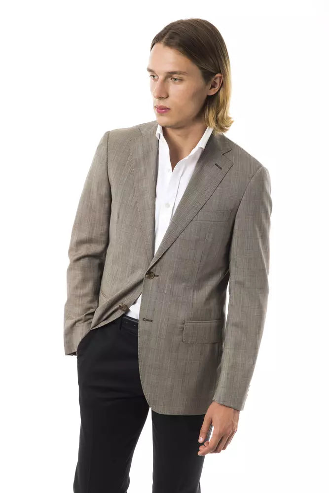 Uominitaliani Eleganter Blazer aus grauer Wolle mit zwei Knöpfen