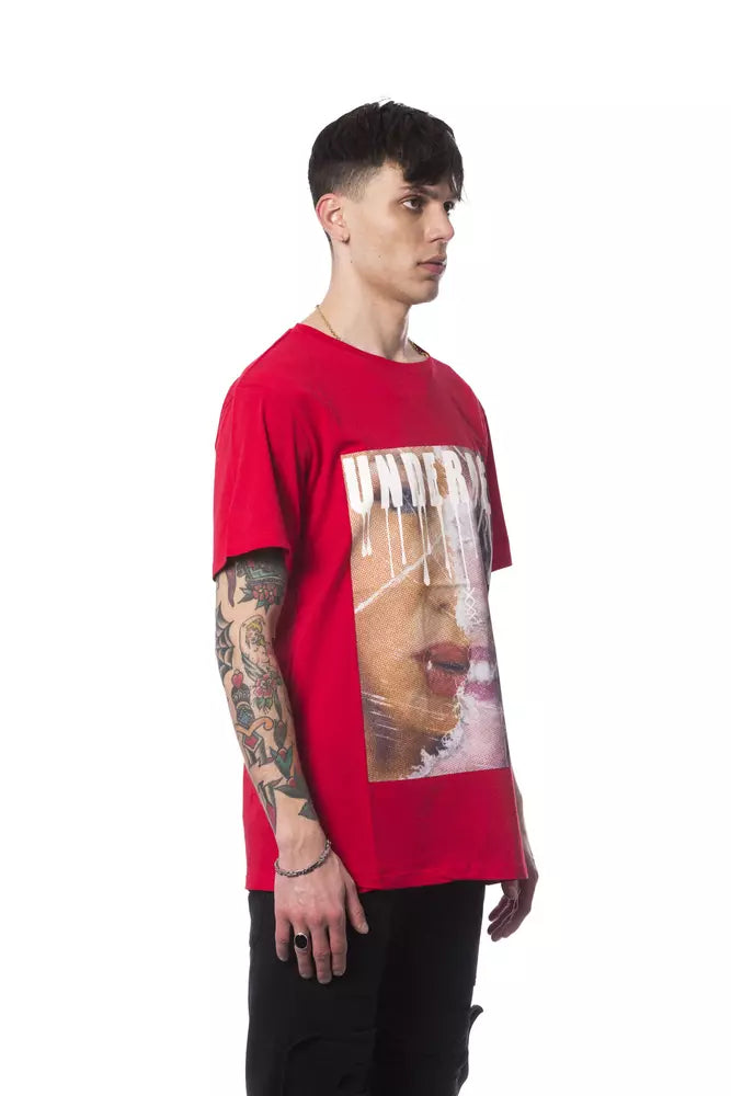 Nicolo Tonetto Crisp Cotton Red Rundhals-T-Shirt mit Aufdruck