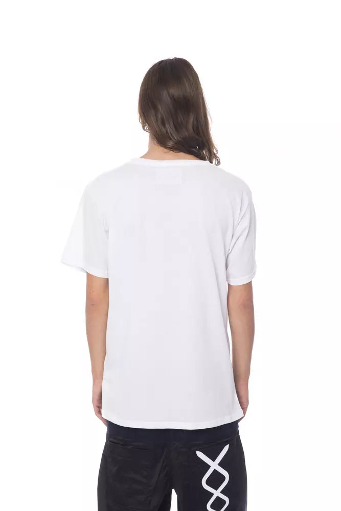 Nicolo Tonetto Chic White Cotton Round Neck Tee na may Print