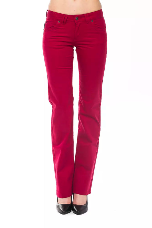 Ungaro Fever Chic Red Cotton Blend Pants na may Embellished Logo