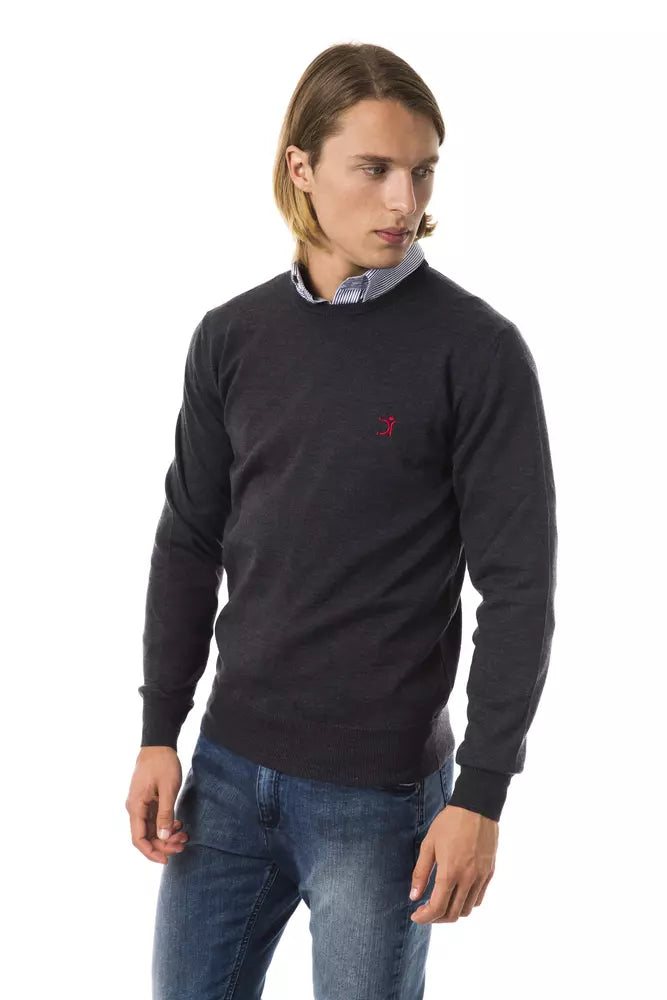 Uominitaliani bestickter Pullover aus Merinowolle mit Rundhalsausschnitt