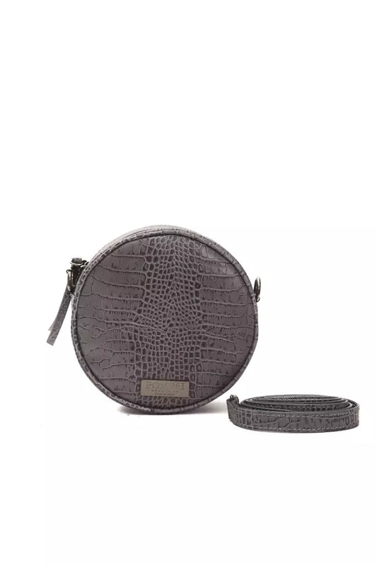 Pompei Donatella Chic Grey Croc-Print Leather Crossbody Bag