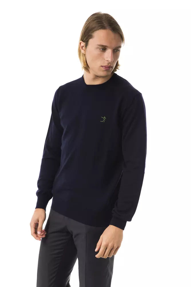 Uominitaliani bestickter Wollpullover mit Rundhalsausschnitt