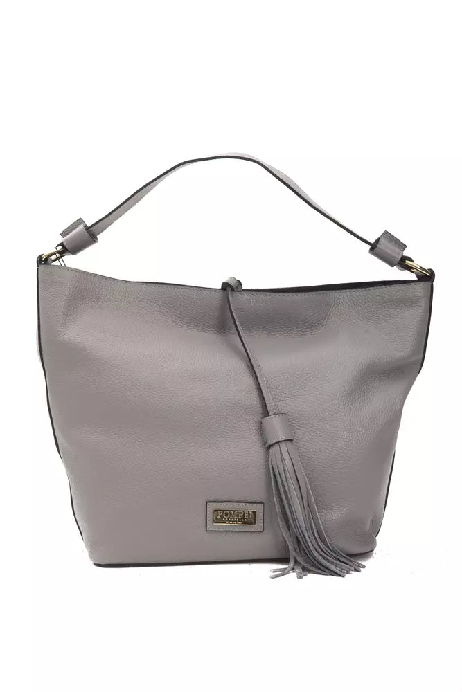 Pompei Donatella Chic Grey Leather Shoulder Bag na may Detalye ng Logo