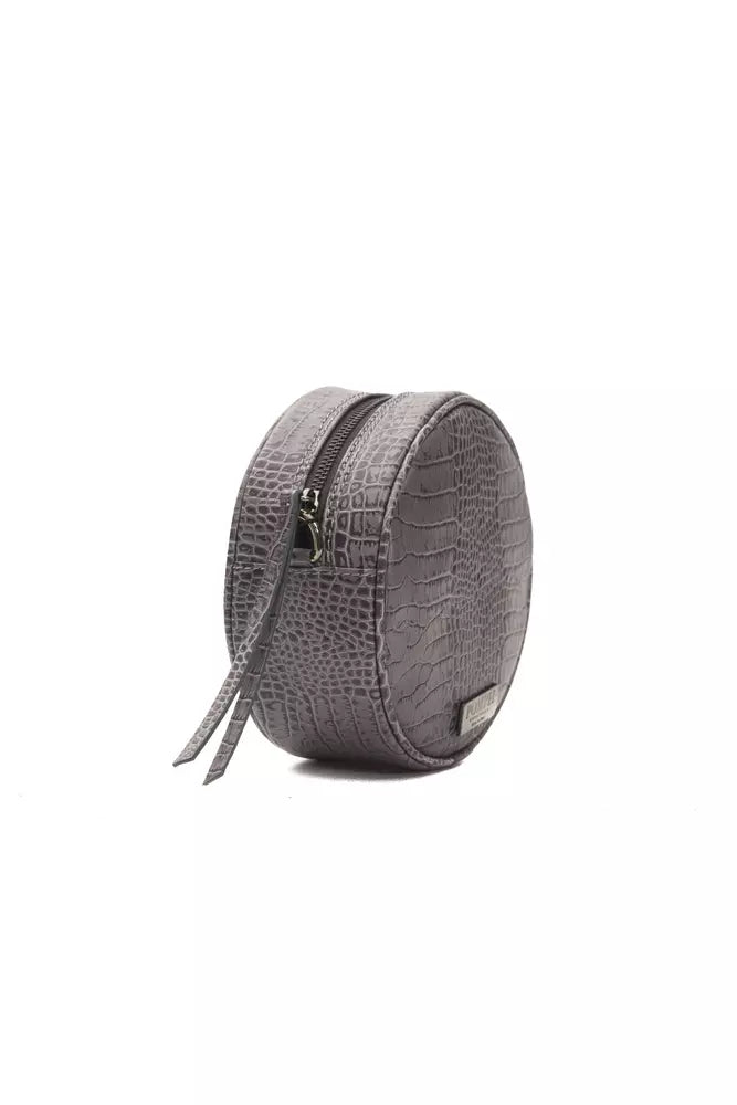 Pompei Donatella Chic Grey Croc-Print Leather Crossbody Bag