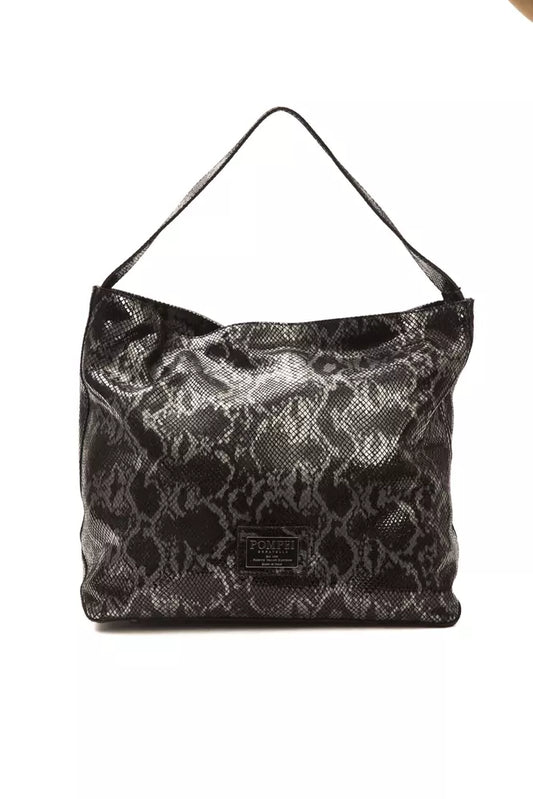 Pompei Donatella Elegant Grey Python Print Leather Shoulder Bag