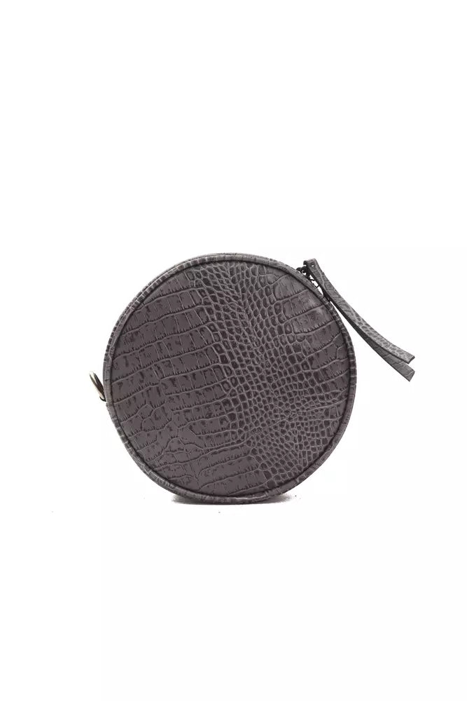 Pompei Donatella Chic Grey Croc-Print Leather Crossbody Bag