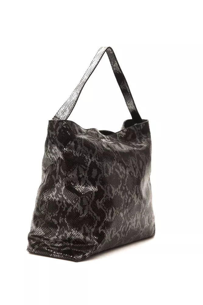 Pompei Donatella Elegant Grey Python Print Leather Shoulder Bag