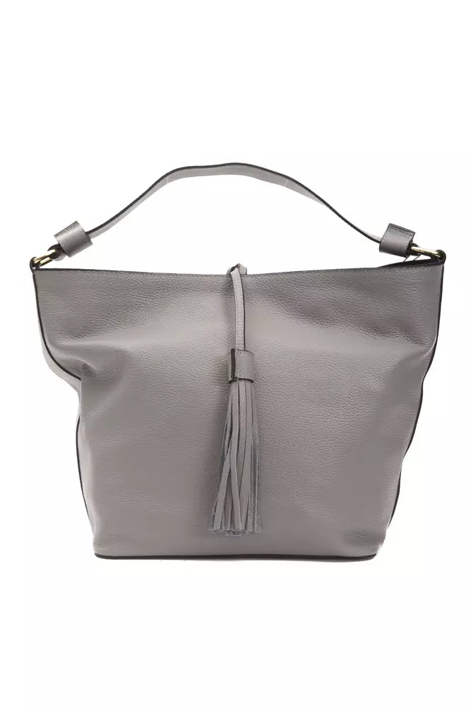 Pompei Donatella Chic Grey Leather Shoulder Bag na may Detalye ng Logo