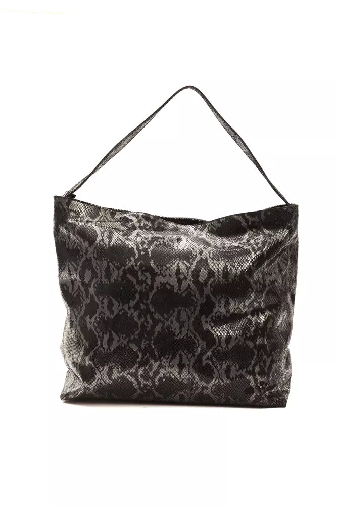 Pompei Donatella Elegant Grey Python Print Leather Shoulder Bag