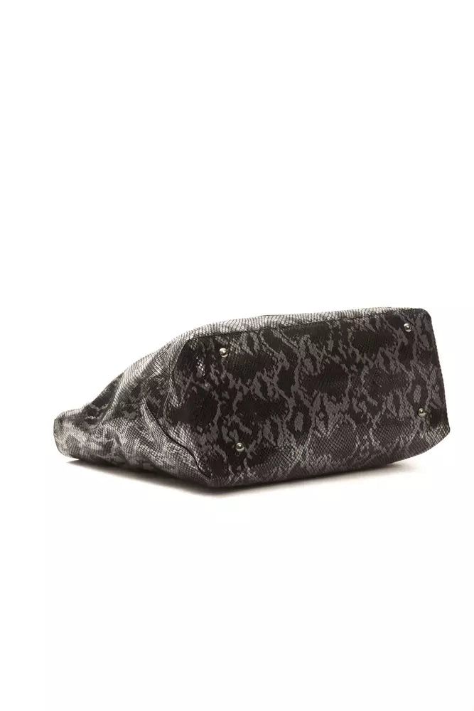 Pompei Donatella Elegant Grey Python Print Leather Shoulder Bag