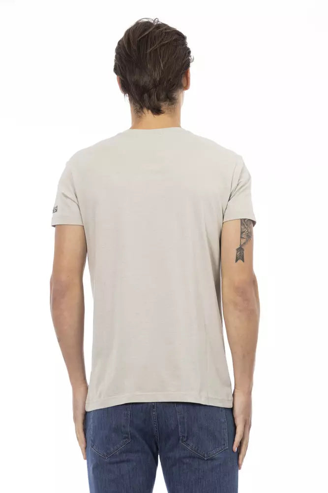 Trussardi Action Beige V-Neck Short Sleeve Tee na may Front Print