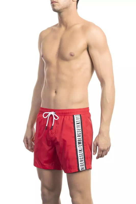 Bikkembergs Scorching Red Swim Shorts na may Sleek Tape Detail