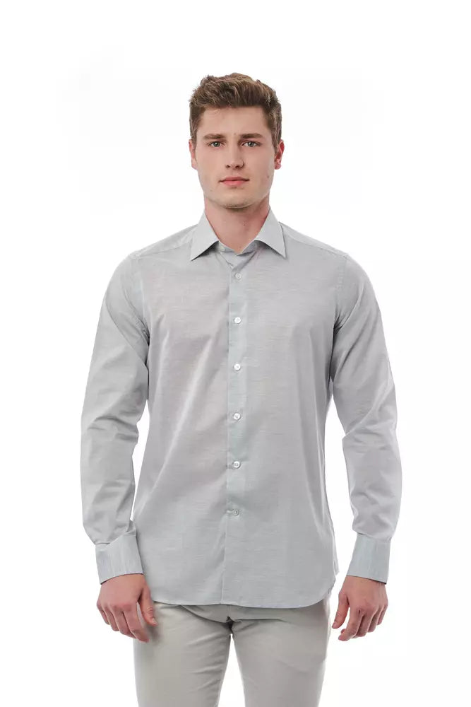 Bagutta Elegant Grey Italian Collar Cotton Shirt