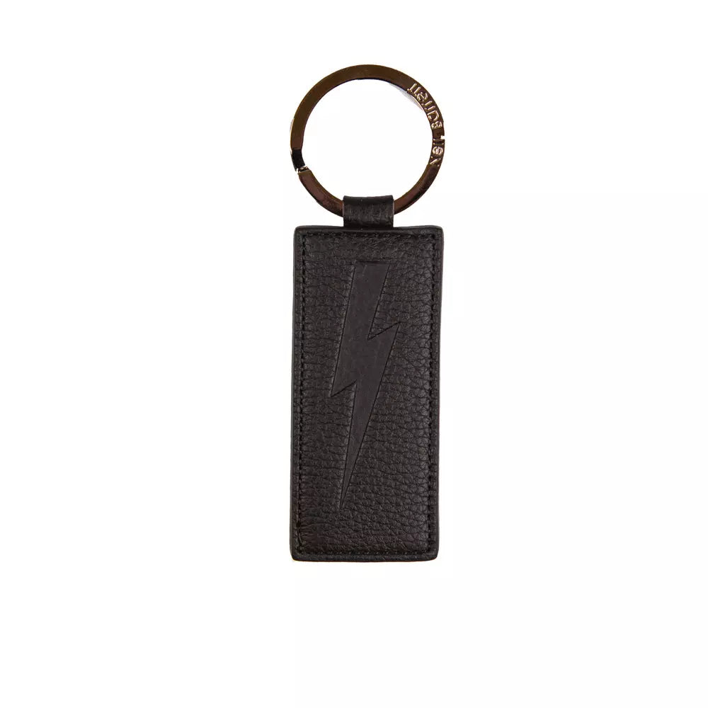 Neil Barrett Sleek Black Leather Keychain para sa Mga Lalaki