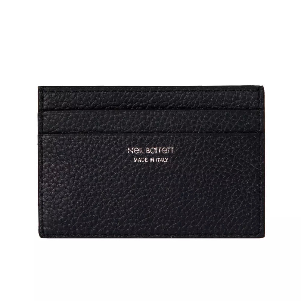 Neil Barrett Sleek Black Leather Card Wallet para sa Mga Lalaki