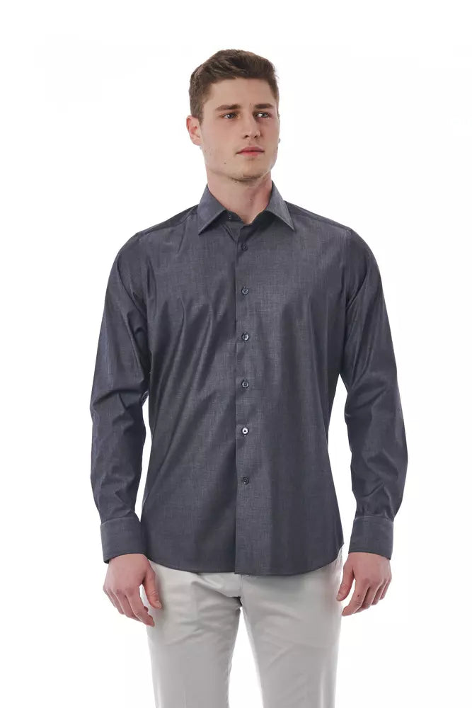 Bagutta Elegant Grey Italian Collar Cotton Shirt