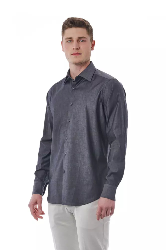 Bagutta Elegant Grey Italian Collar Cotton Shirt