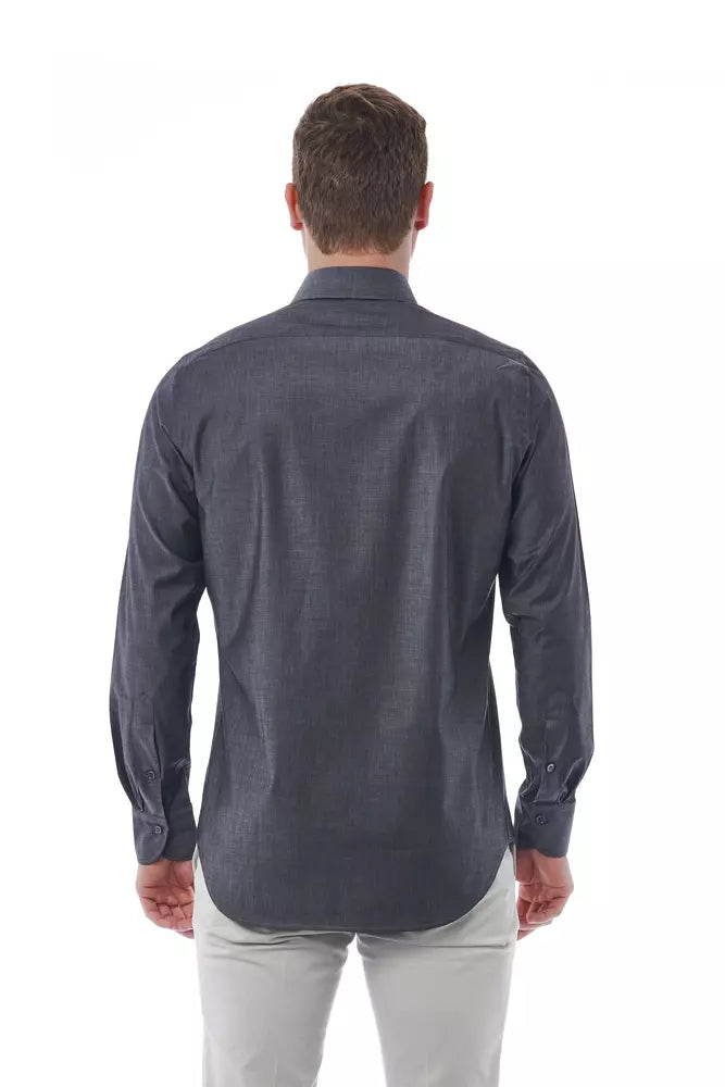 Bagutta Elegant Grey Italian Collar Cotton Shirt