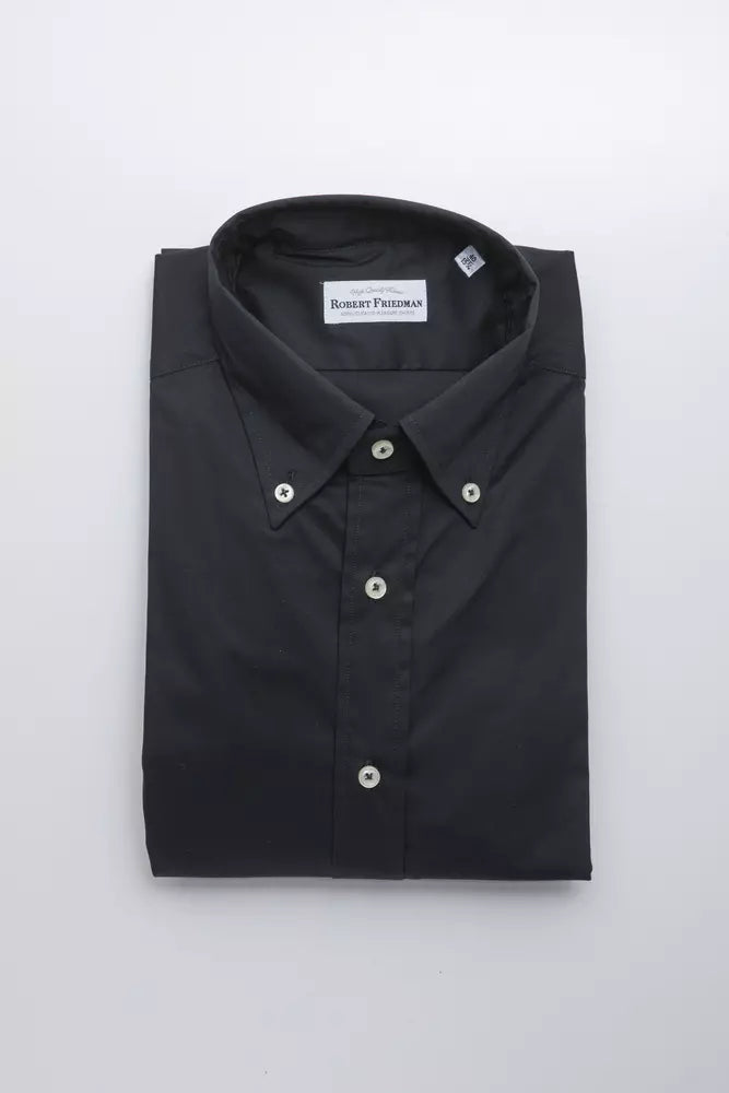 Robert Friedman Elegantes Button-Down-Hemd aus schwarzer Baumwollmischung