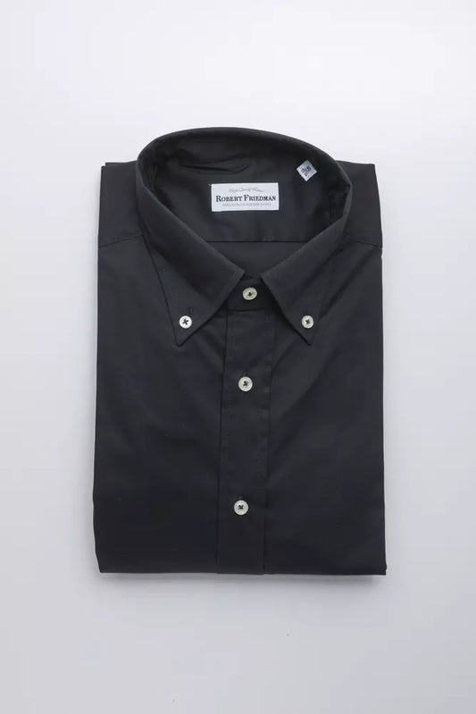 Robert Friedman Elegantes Button-Down-Hemd aus schwarzer Baumwollmischung