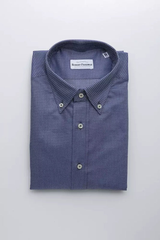 Robert Friedman Elegantes blaues Button-Down-Hemd aus Baumwolle