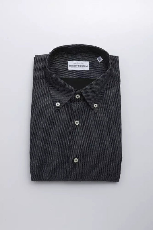 Robert Friedman Elegantes Button-Down-Hemd aus schwarzer Baumwolle