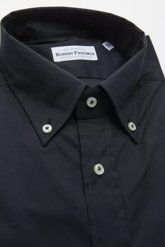 Robert Friedman Elegantes Button-Down-Hemd aus schwarzer Baumwollmischung