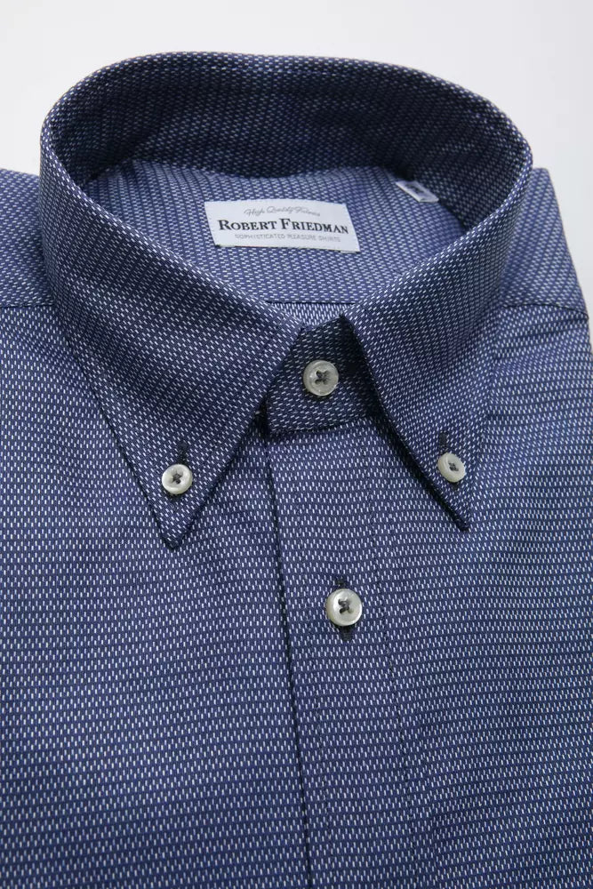 Robert Friedman Elegantes blaues Button-Down-Hemd aus Baumwolle