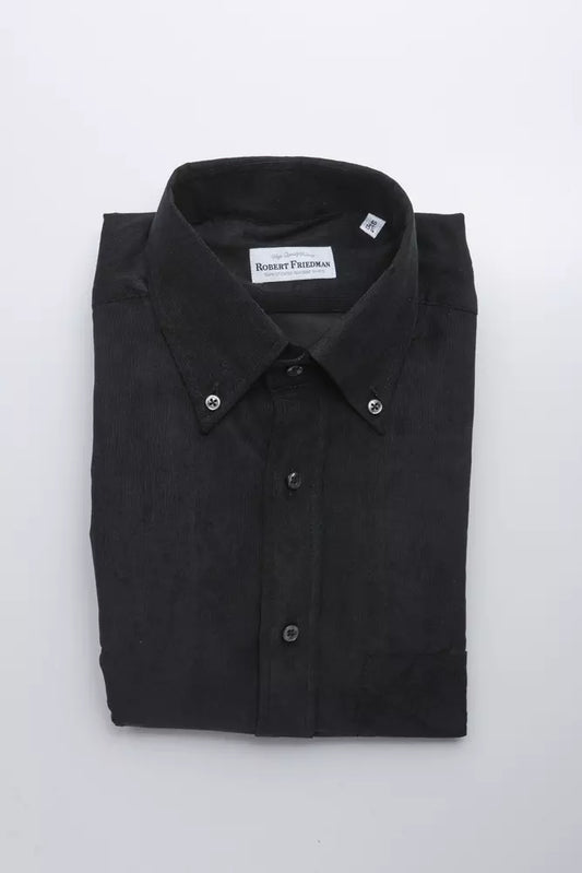 Robert Friedman Elegantes Button-Down-Hemd aus schwarzer Baumwolle