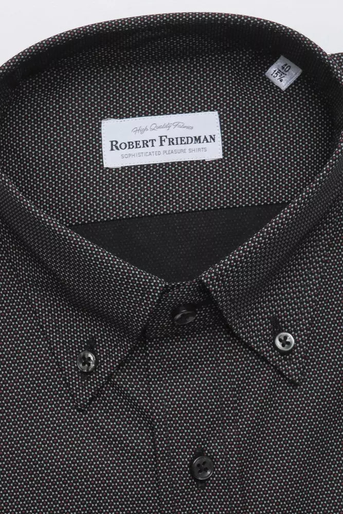 Robert Friedman Elegantes Button-Down-Hemd aus schwarzer Baumwolle