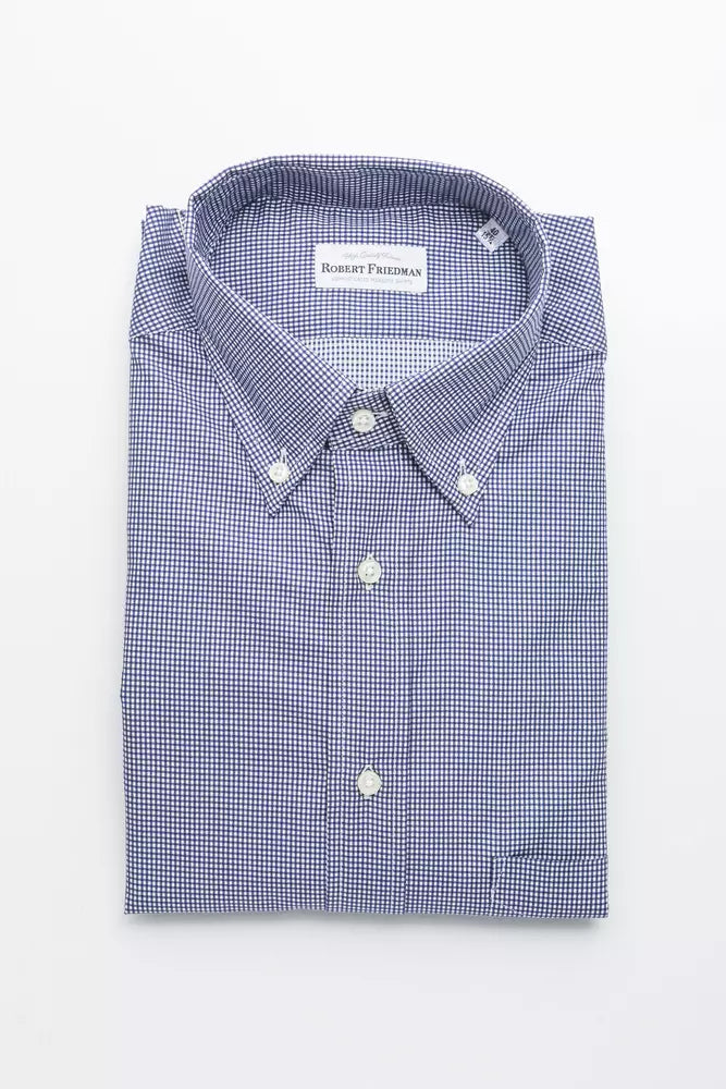 Robert Friedman Elegantes blaues Button-Down-Hemd aus Baumwolle