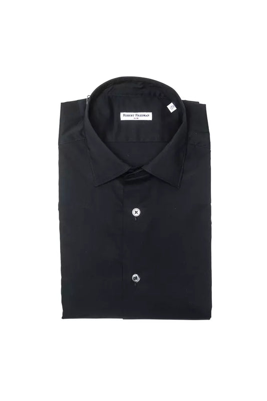 Robert Friedman Elegant Black Slim Collar Shirt para sa Mga Lalaki